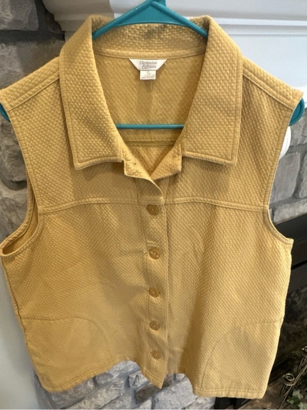 Christopher & Banks Women's Quilted Sleeveless Button-Front Vest in Mustard